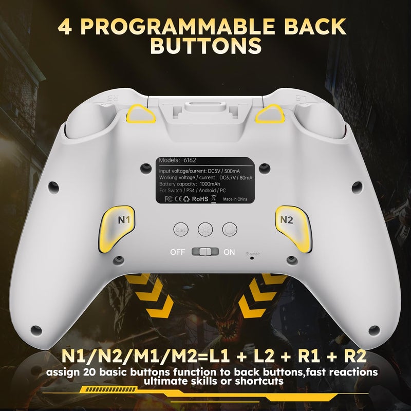 pedroshaw Interactive Screen Wireless Gaming Controller for PC/PS4/ Switch/Android/iOS, 4 Programmable Buttons, Turbo, 6-axis Gyro, Dual Vibration, RGB Lighting, Share, Screenshot, 1000mAh, Wake-up White - Image 3
